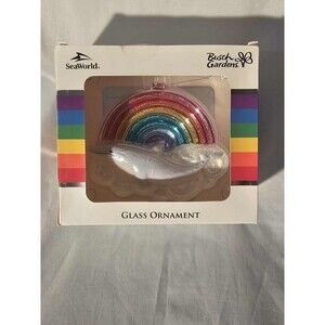 SeaWorld Ornament Rainbow Dolphin Christmas Busch Gardens Glass NEW  In Box